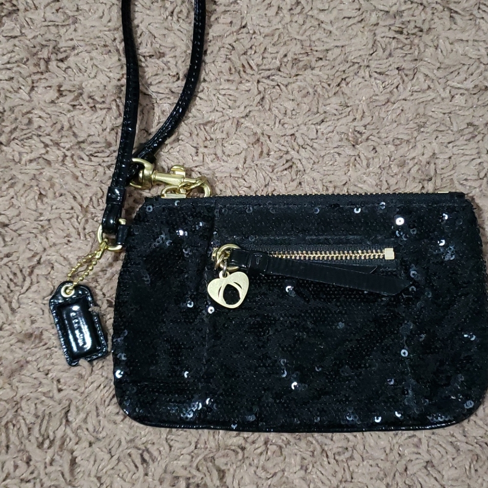 Black sequin coach wristlet